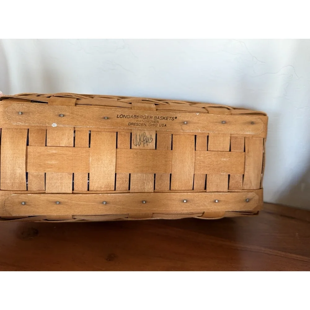 LONGABERGER 1993 BREAD BASKET Blue FABRIC LINER & PROTECTOR & BRICK, COTTAGECORE
